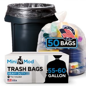 55-60 Gallon Clear Trash Bags Mini n Mod 50 Pack Durable Plastic-0