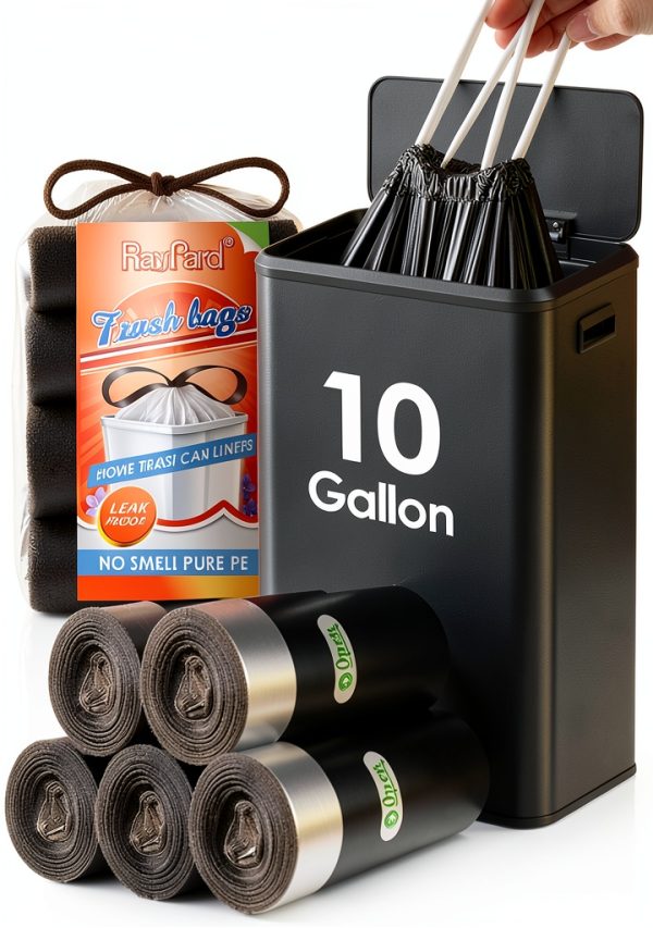 10 Gallon Drawstring Trash Bags by RayPard - Heavy Duty HDPE, 120-0