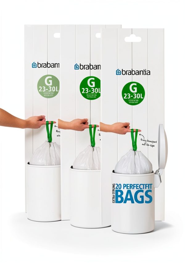 Brabantia Bin liners Can Liners 30L White HDPE Durable 20 Count Pack-0