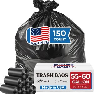 Fuxury 55-60 Gallon Trash Bags 150 Count Black Extra Large Can Liners-0